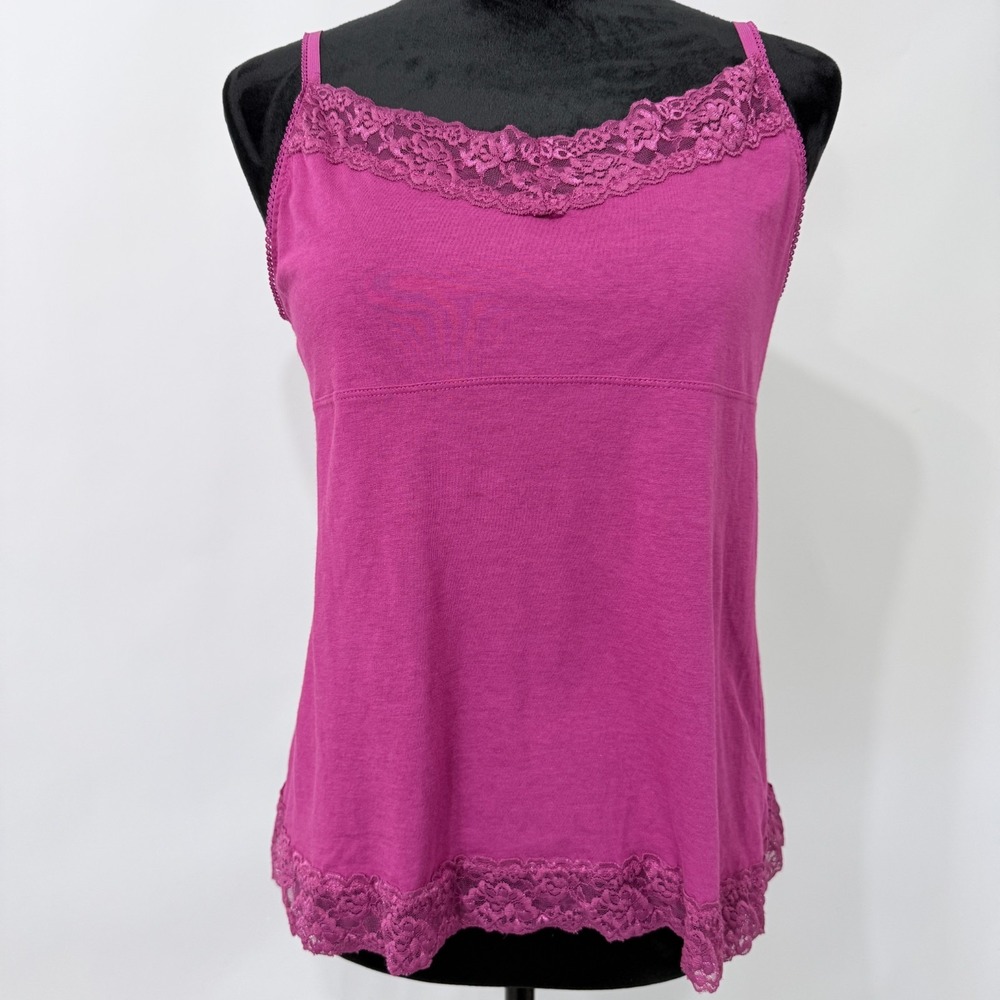 Elle Must Have Y2K Babydoll Cami Tank Top L Pink Lace Trim Soft Girl Coquette